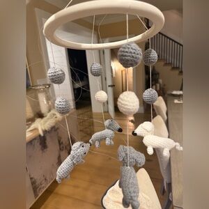 Handmade Gray and White Dachshund  Baby Mobile